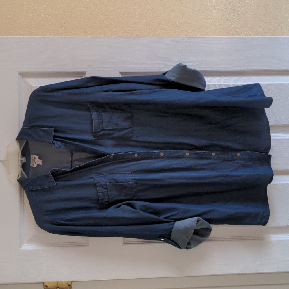 Denim look snap up blouse
